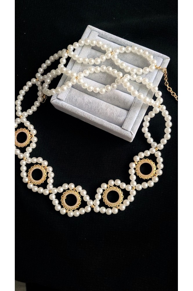 Beş Çeyrekli Zikzak İnci kemer