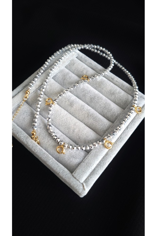 Beşi Bir Yerde Gümüş Renk Kristal kolye