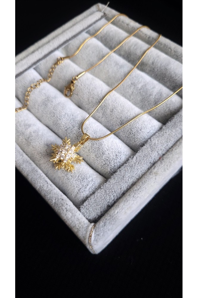 Dönen Kar Tanesi Stres Çarklı Çelik Kolye Gold