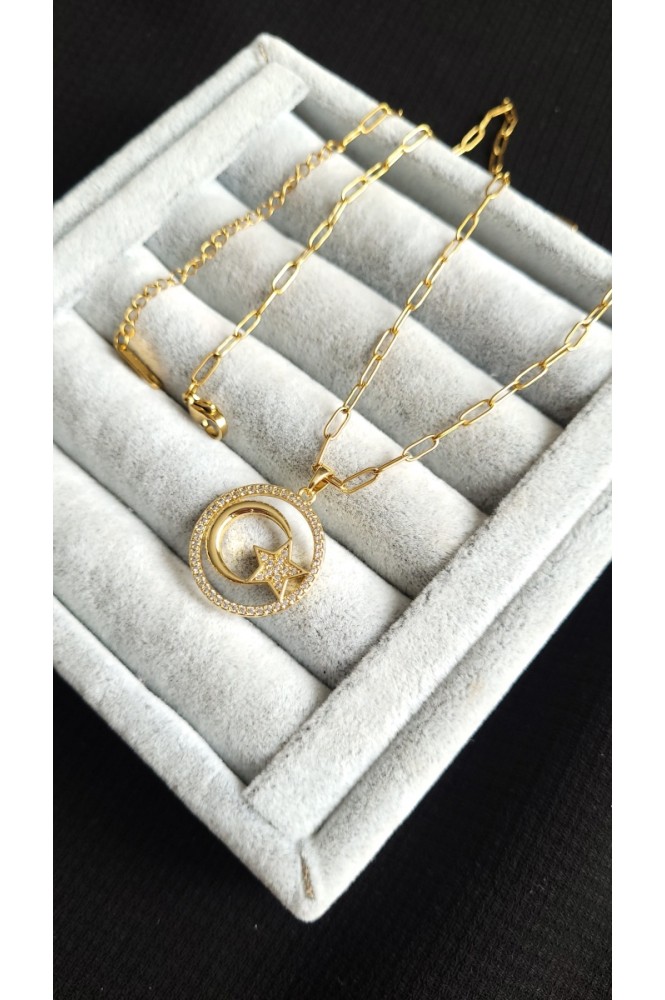 Çelik Ataç Zincirli Ay yıldız kolye