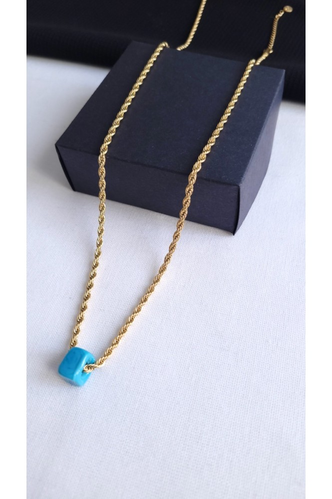 Çelik Cam Boncuklu Burgu Kolye