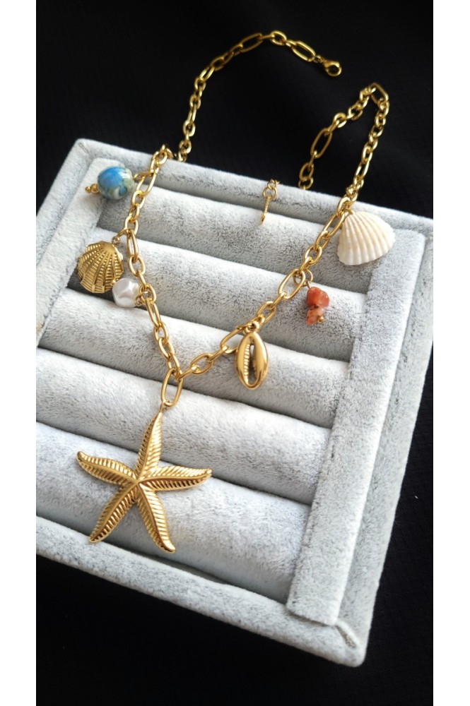 Çelik Deniz Yıldızı Charmlı kolye