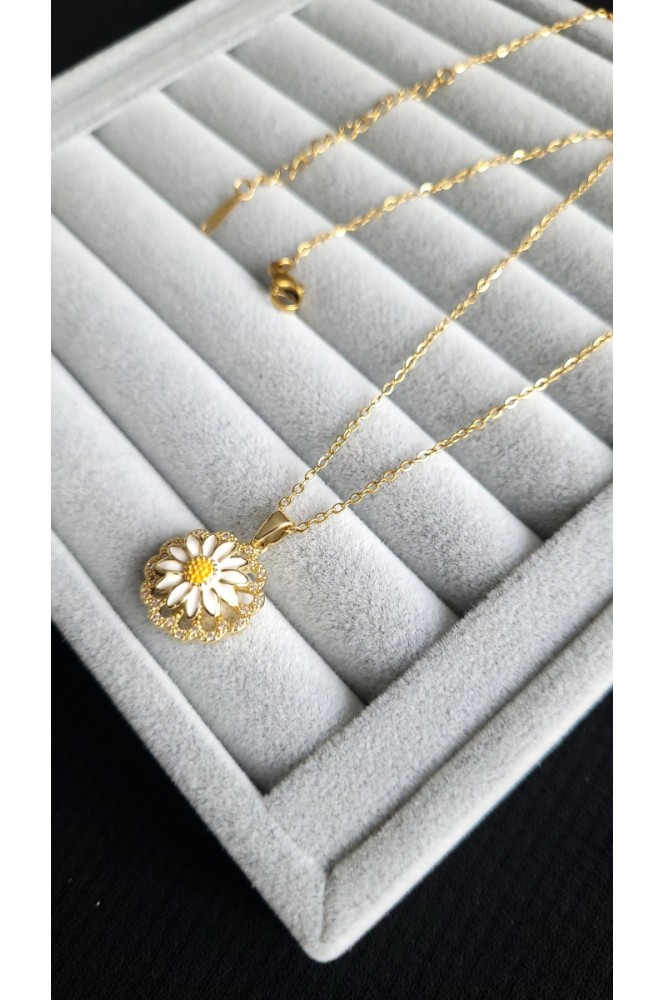 Çelik Dönen papatya  kolye