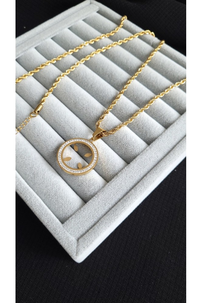 Çelik çeyrek uyumlu klasik kolye