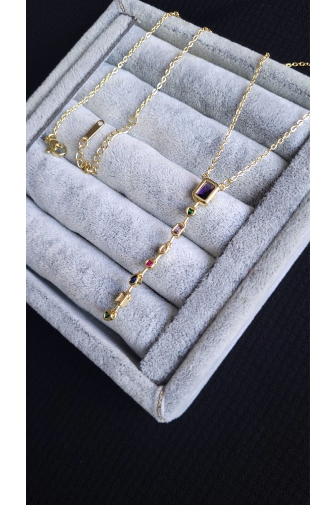 Çelik Favori Renkli  kücük Taşlı y kolye