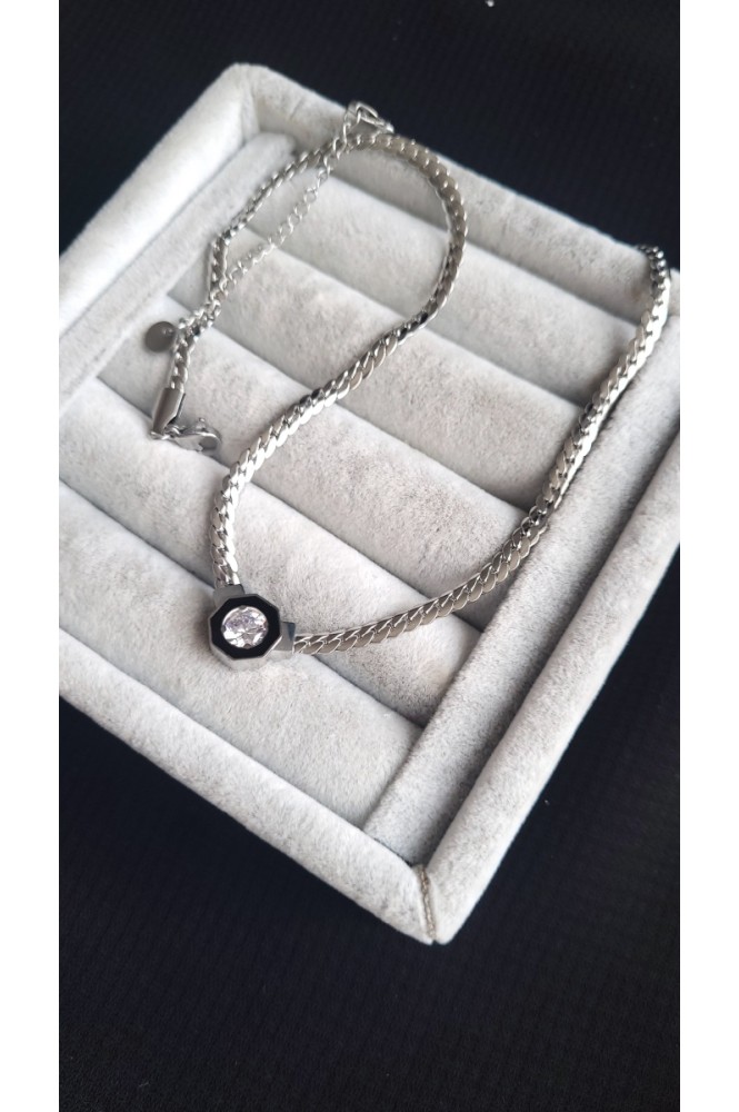 Çelik gümüş Renk Şikel Kolye