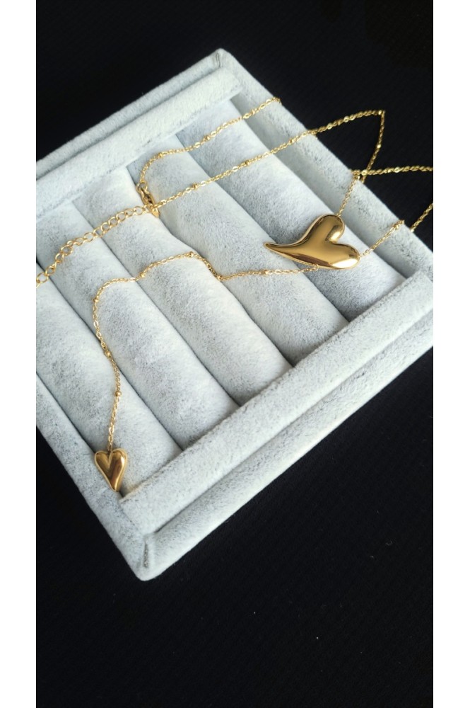 Çelik Kalp Detaylı Sallantılı kolye