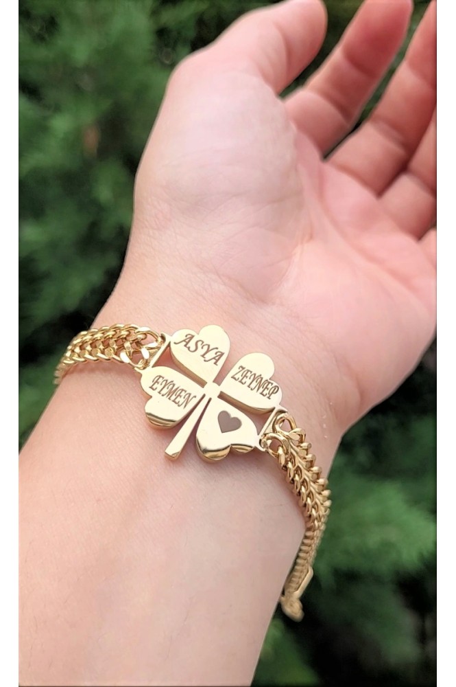 Çelik kişiye Özel yonca bileklik