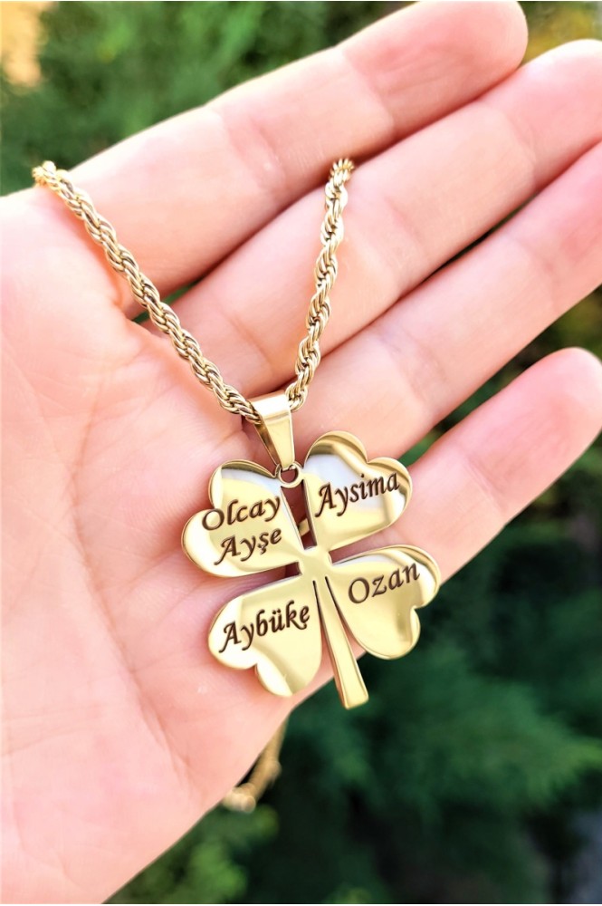 Çelik kişiye Özel Yonca Kolye