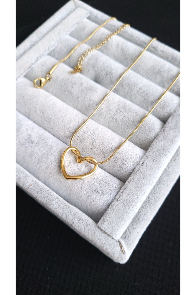 Çelik klasik kalp Detaylı kolye