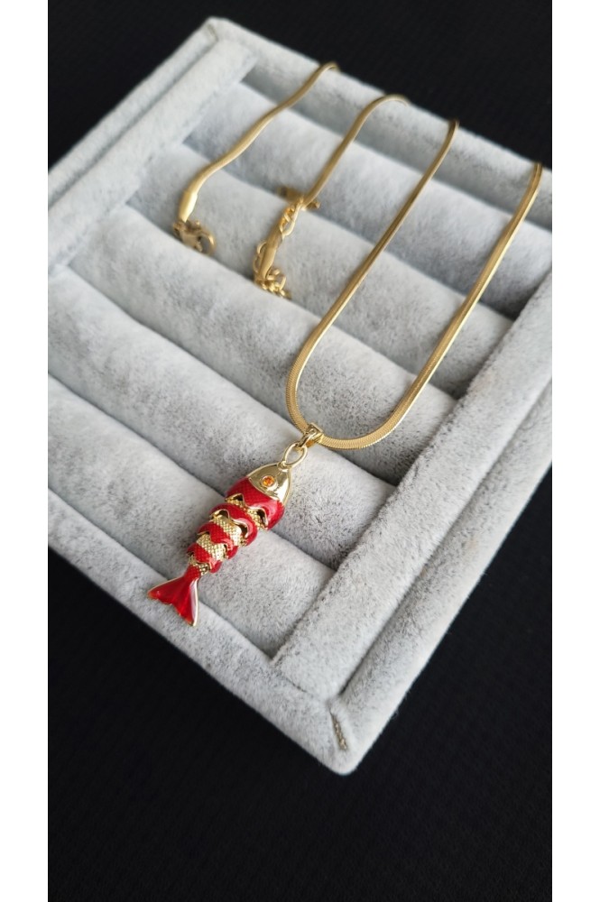 Çelik kırmızı balık kolye