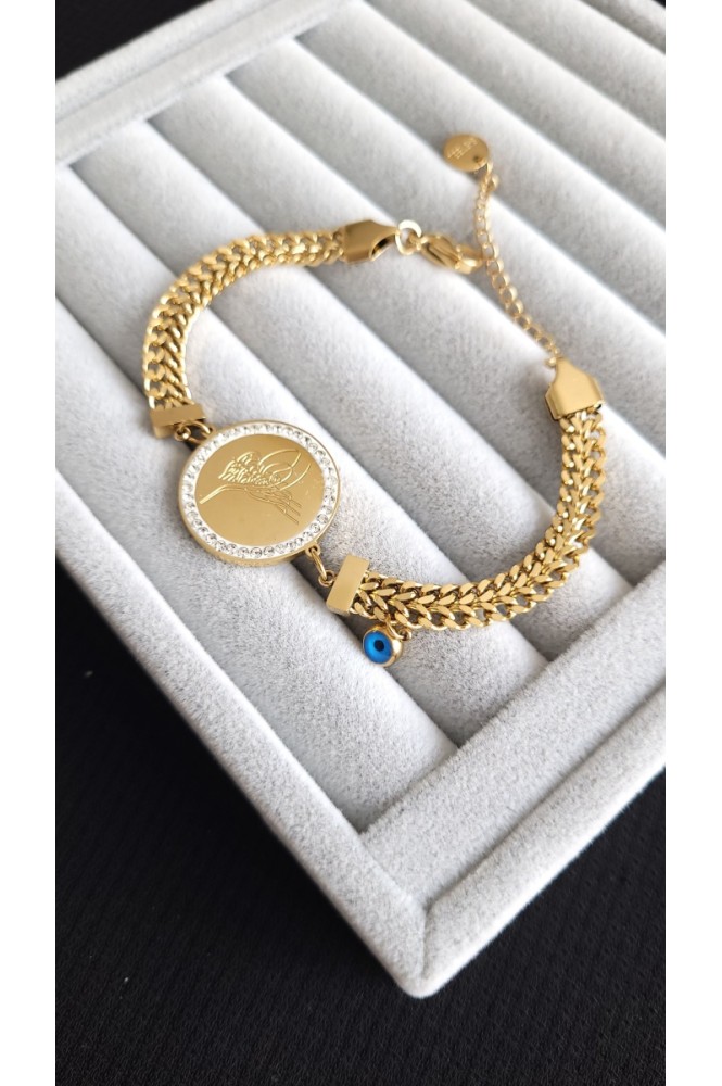 Çelik kuyumcu  model  tuğra  detaylı  bileklik