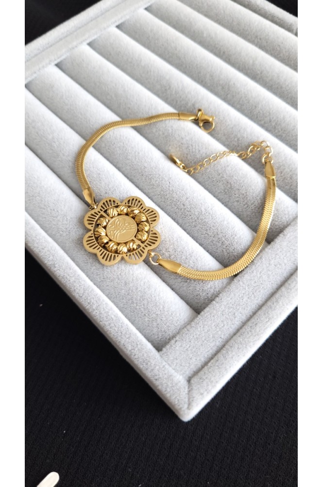 Çelik kuyumcu model dorika detaylı Yonca  bileklik