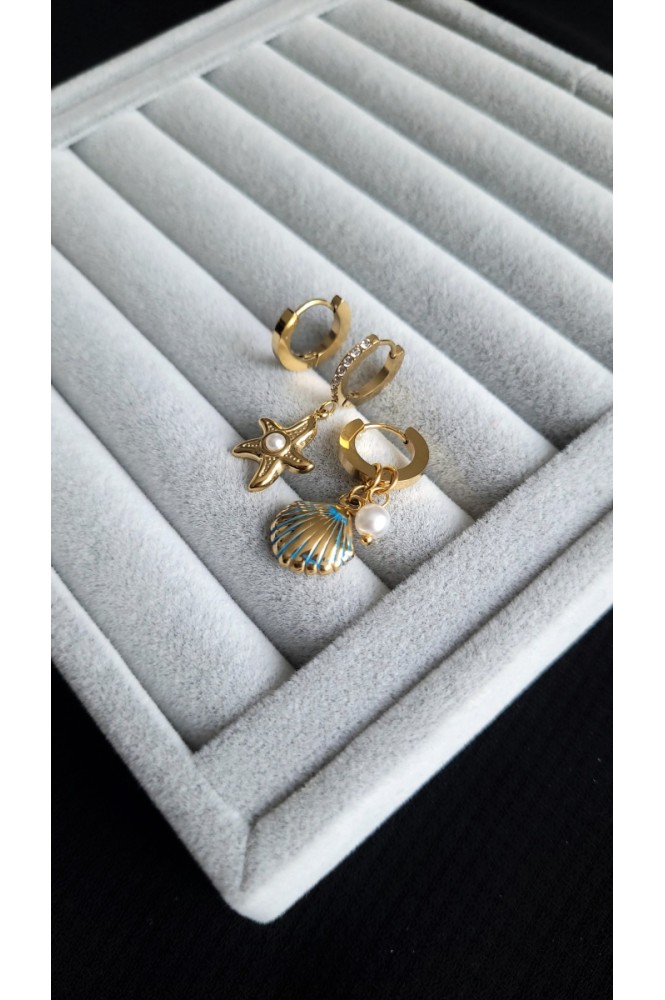 Çelik Üçlü Deniz kabuğu küpe