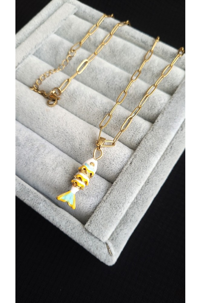 Çelik Mavi Balık Model kolye