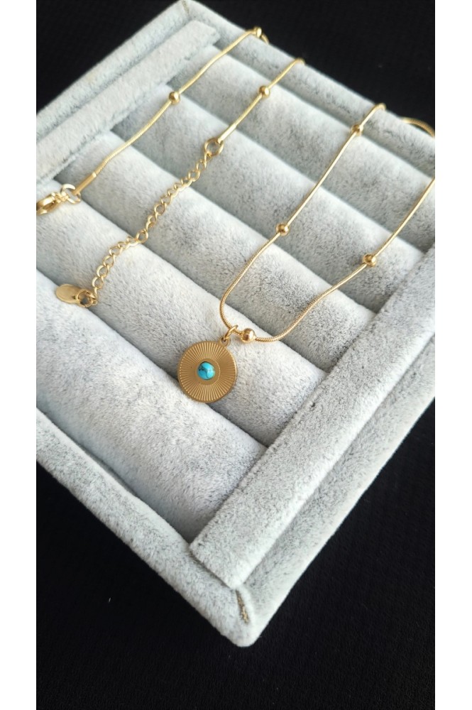 Çelik mavi Boncuk Detaylı kolye