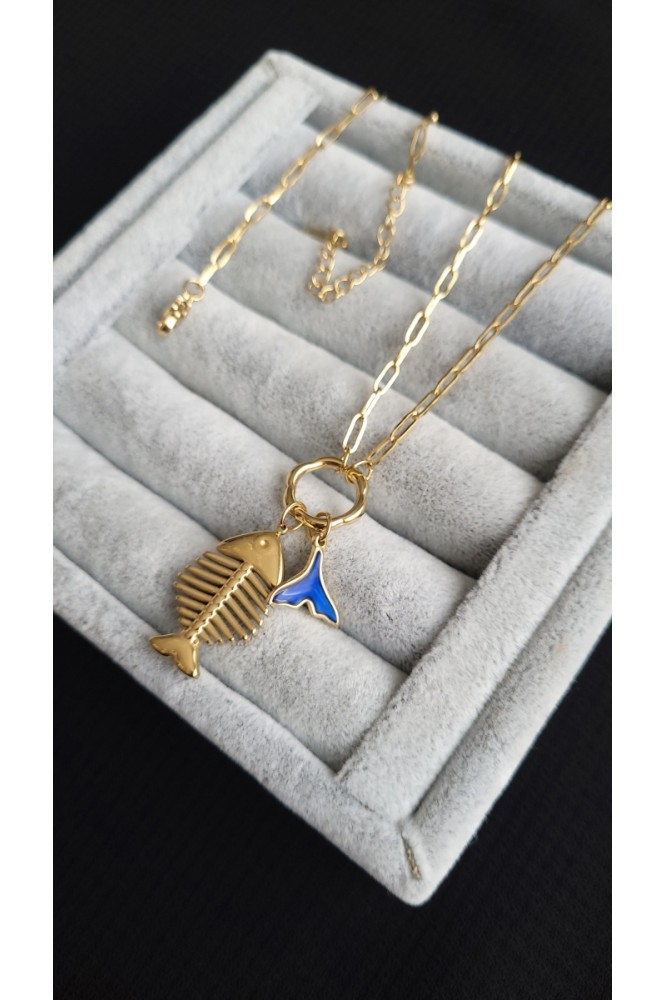 Çelik Mavi kuyruk Detaylı Balık kolye