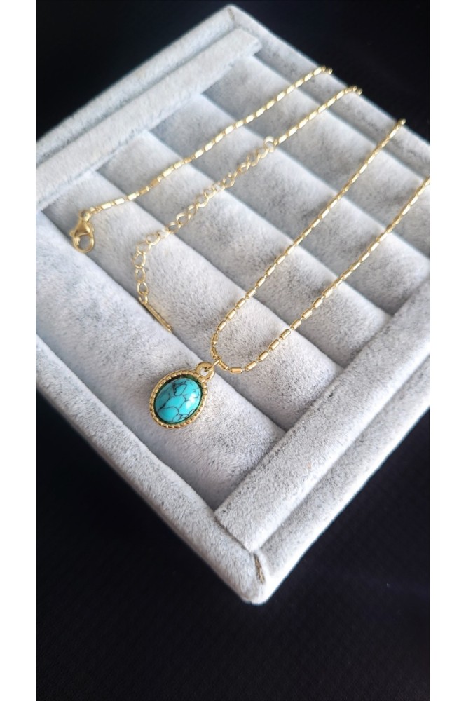 Çelik Mavi Taşlı Kolye