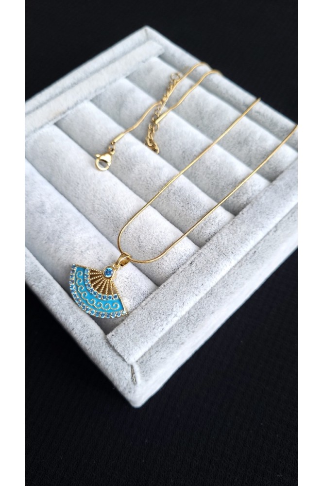 Çelik Mavi Yelpaze kolye