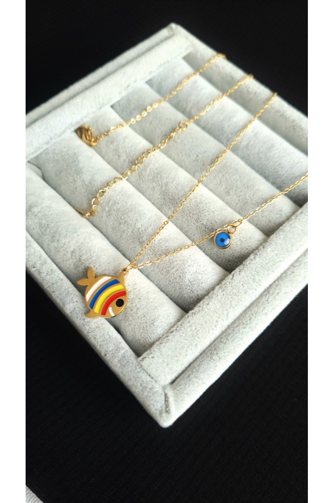 Çelik Nazarlı Balık kolye