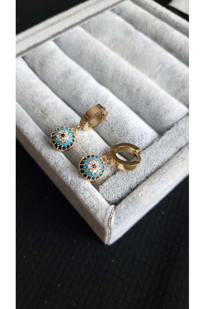 Çelik nazarlı Küpe