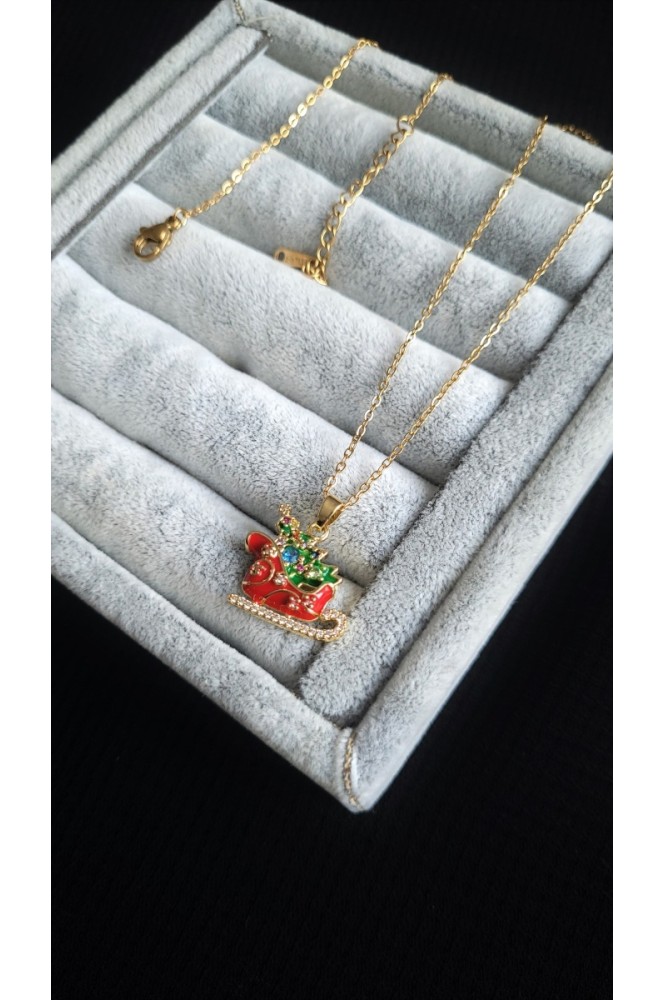 Çelik Noel Kızağı  Detaylı  kolye