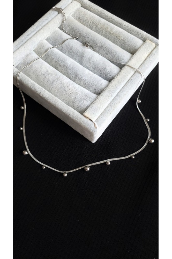 Çelik Silver Top Detaylı yassı kolye