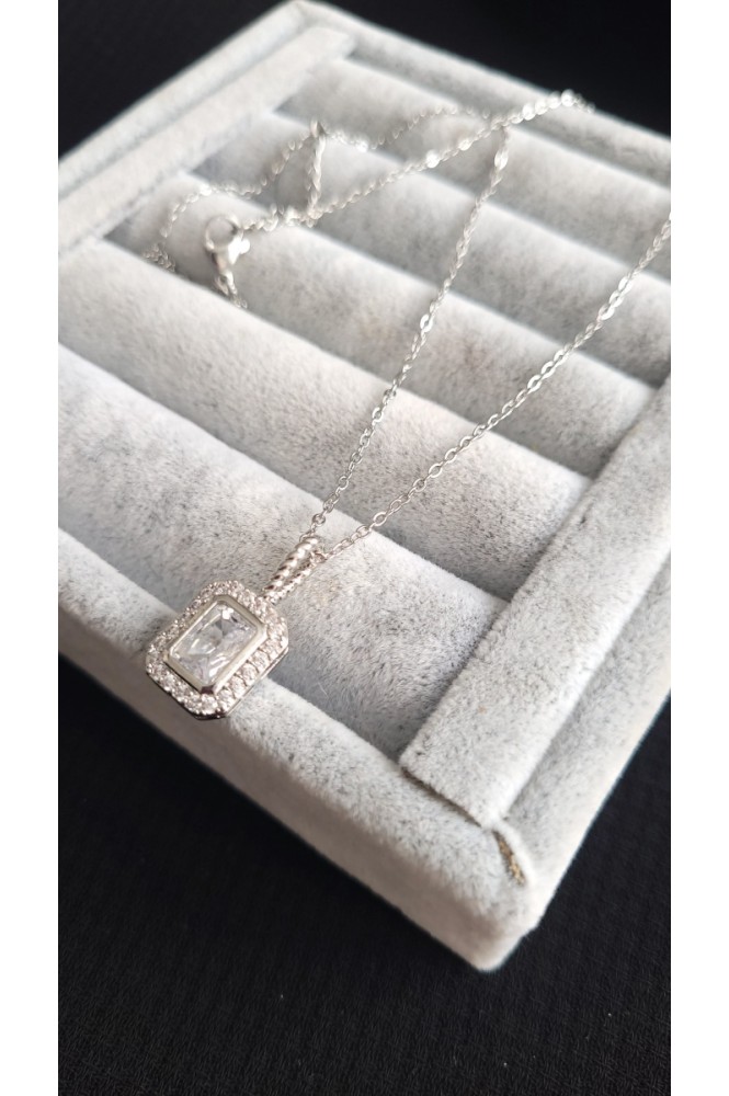 Çelik Sİlver Taşlı baget kolye