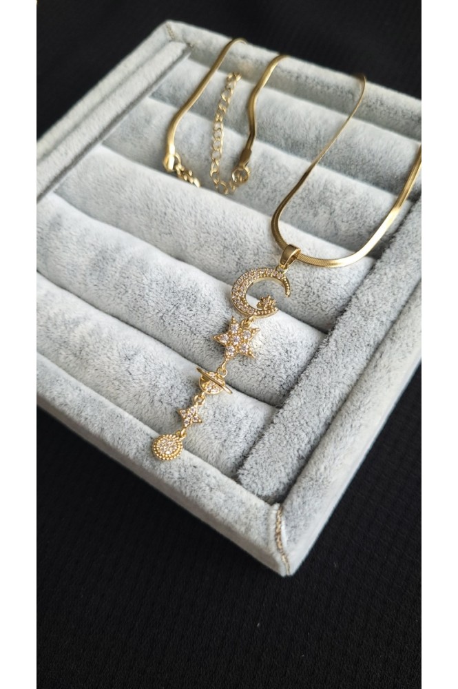 Çelik Sıralı Ay Yıldız kolye