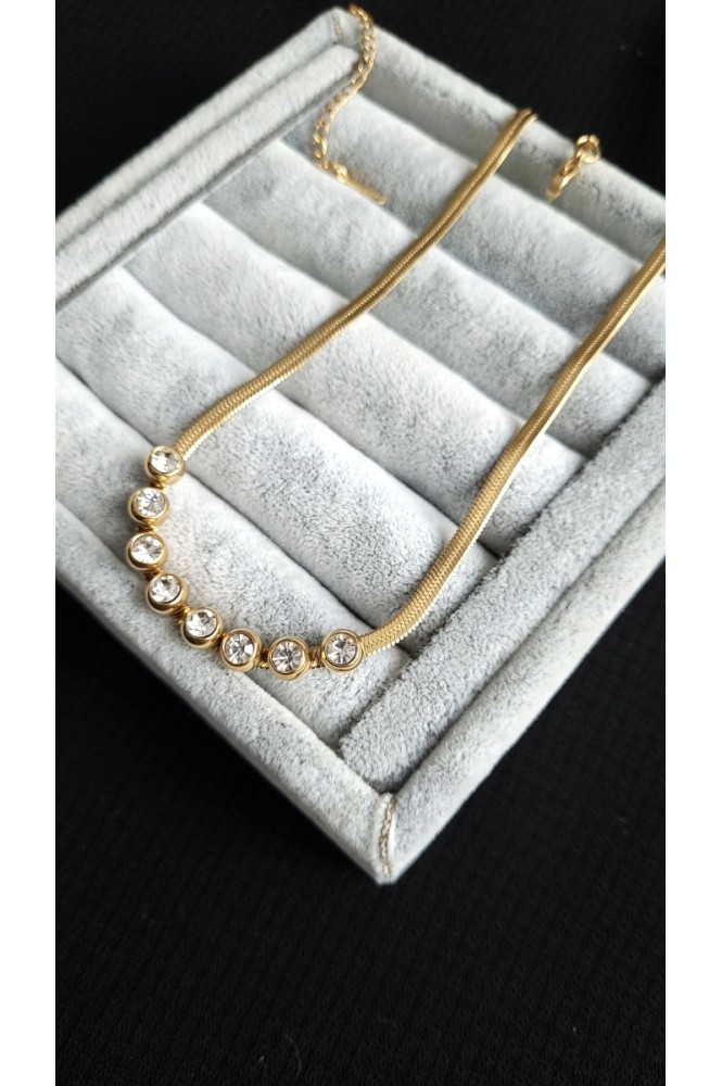 Çelik Sıralı Taş Detaylı  yassı kolye