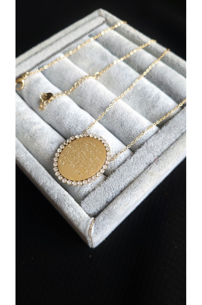 Çelik sıralı taşlı dualı kolye