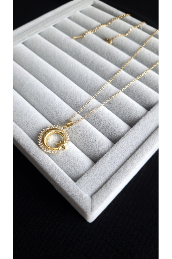 Çelik Taş Detaylı Ay yıldız kolye