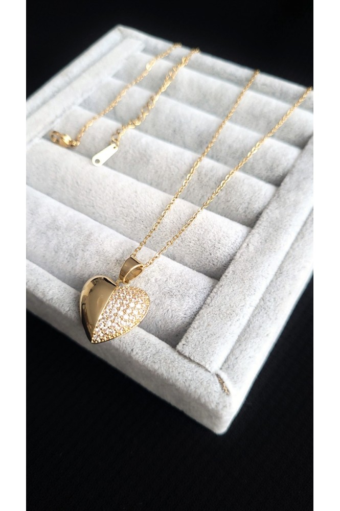 Çelik Taş Detaylı kalp Model kolye