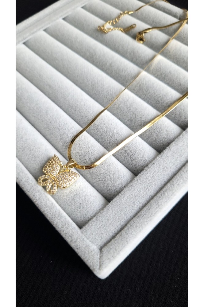 Çelik Taş detaylı Kelebek  model kolye