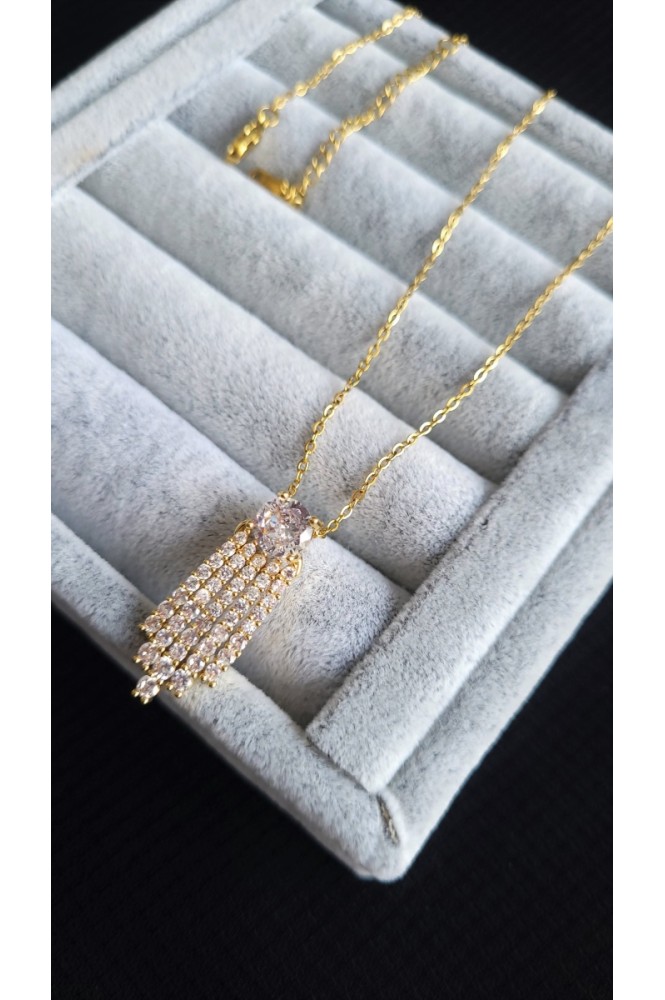 Çelik Tek Taş Detaylı kolye