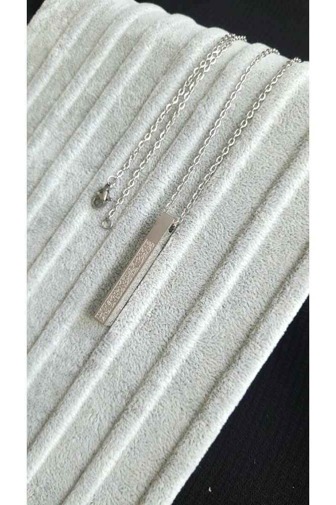 Çelik Uzun Bar Dikdörtgen Dualı  kolye Sİlver