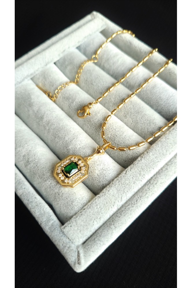 Çelik Yeşil Taşlı Serenay kolye