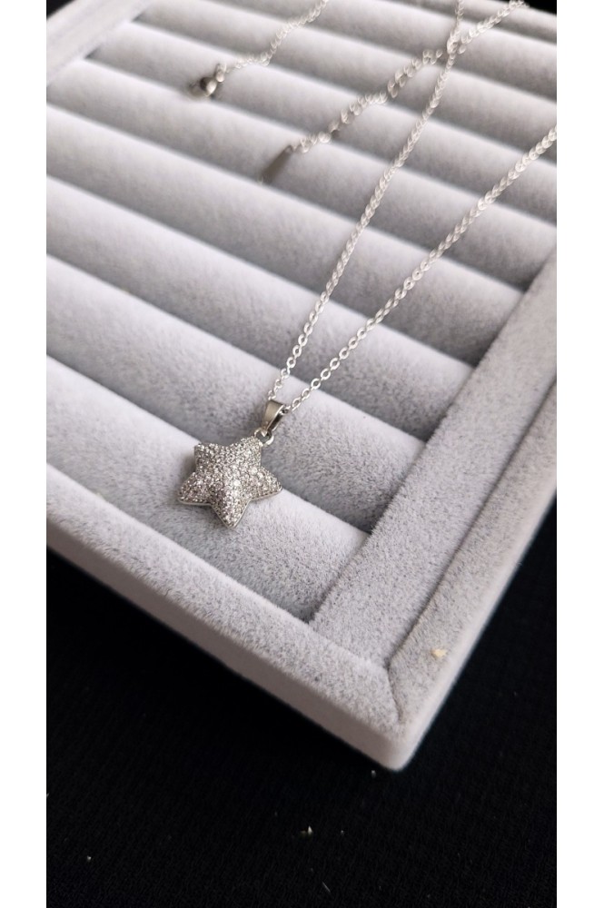 Çelik yıldız  model silver kolye
