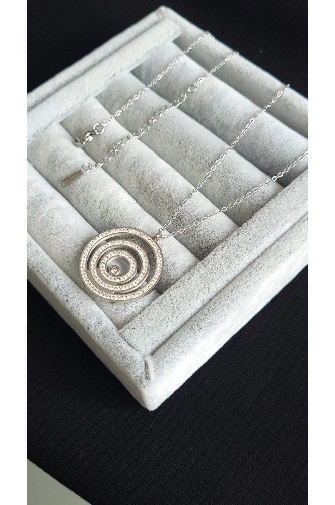 Çelik yuvarlakTaşlı Silver kolye