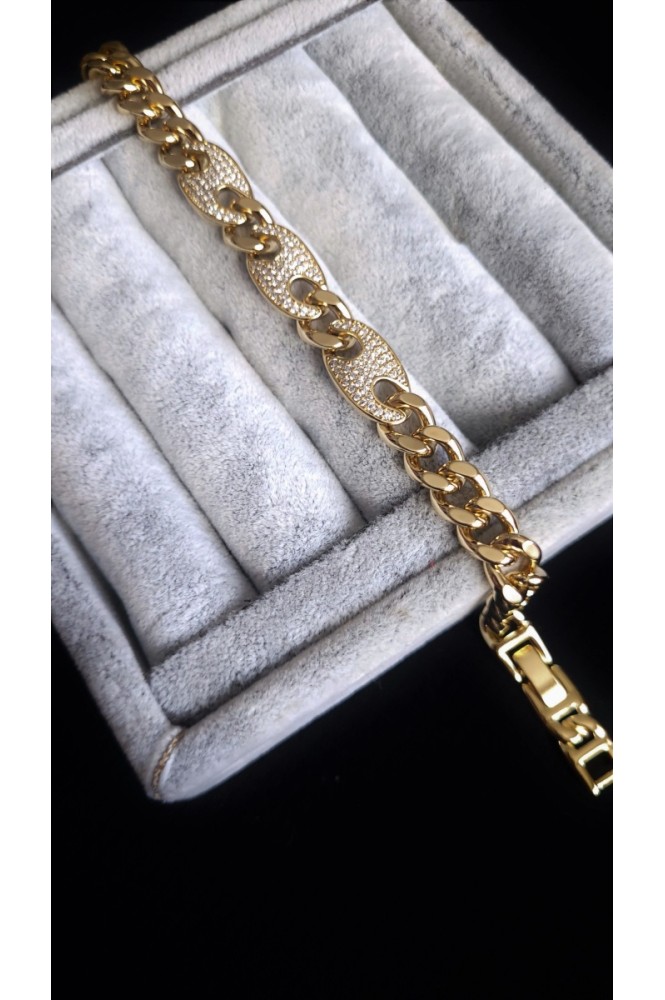 Oval Taşlı Kalın Zincir Bileklik