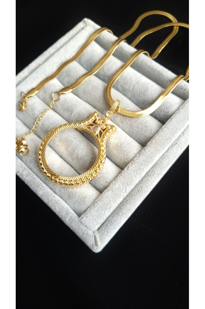 Tam Uyumlu italyan Zincirli Dorika Damla  Kolye