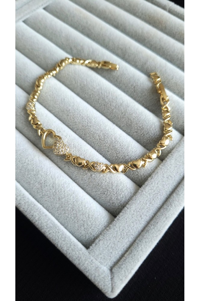 VIP 14 K  ortası kalp  detaylı  bileklik