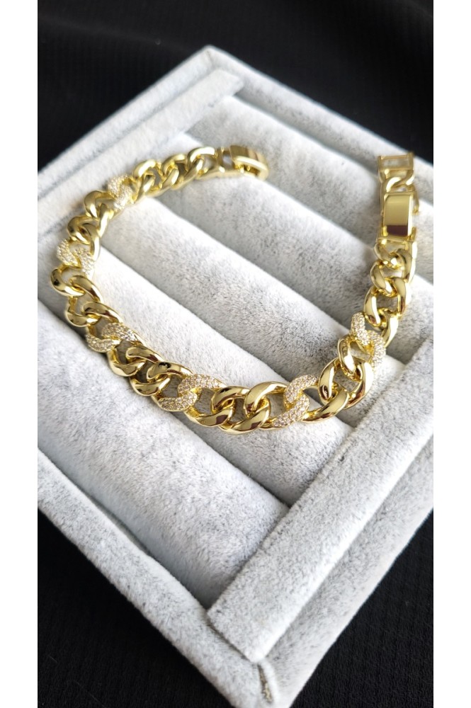 VIP 14K Taş Detaylı Kalın Zincir Bileklik