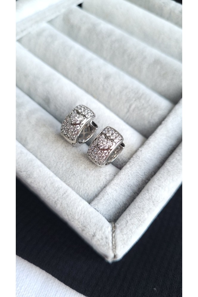 VIP kalp Detaylı Silver Taşlı küpe