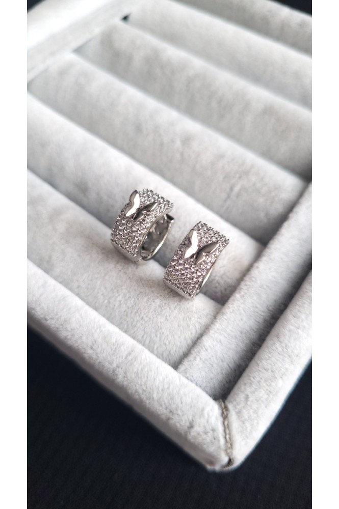 VIP Kelebek detaylı Taşlı Silver küpe