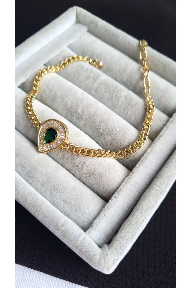 VIP Zümrüt Taşlı Damla Bileklik